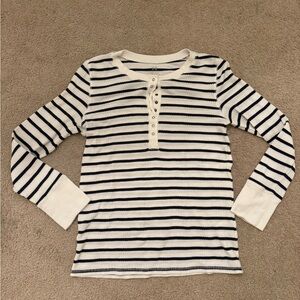 EUC Aerie Essential Henley Layering Long Sleeve Striped T-Shirt Size XL